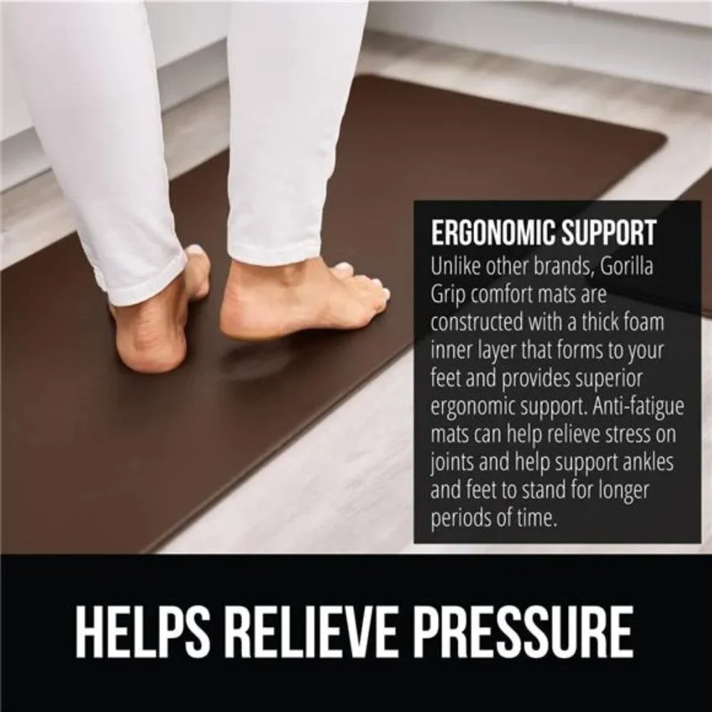 2 Piece Cushioned Kitchen Anti Fatigue Comfort Mat, 17x24 and 17x48, Brown